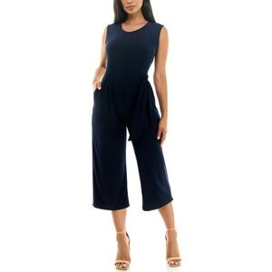 Nina Leonard Womens Navy Blue Wide Leg Sleeveless Side Knot Jumpsuit S Work